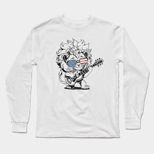 Cute baby lion playing guitar - funny saying Long Sleeve T-Shirt